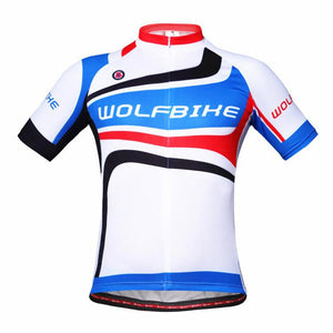 WOLFBIKE White Blue Short Sleeve Cycling Jersey - enjoy-outdoor-sport