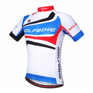 WOLFBIKE White Blue Short Sleeve Cycling Jersey - enjoy-outdoor-sport