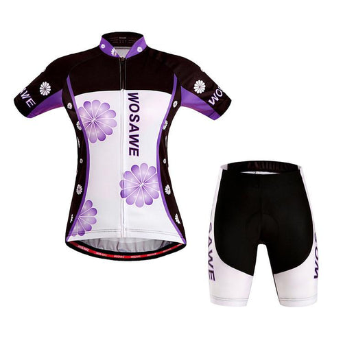 WOSAWE Flower-New Purple Short Sleeve Cycling Jersey Set - enjoy-outdoor-sport