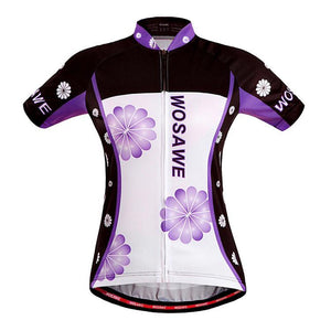 WOSAWE Purple Flower Short Sleeve Cycling Jersey - enjoy-outdoor-sport