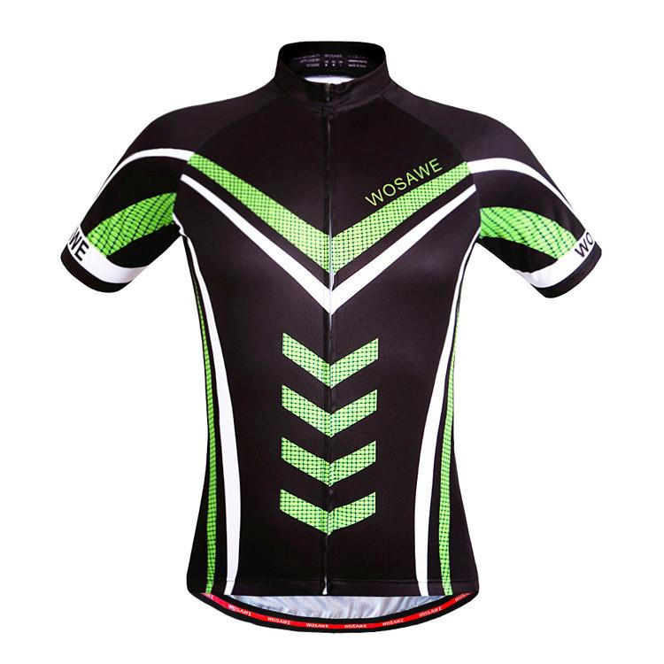 WOSAWE Black Green Short Sleeve Cycling Jersey - enjoy-outdoor-sport