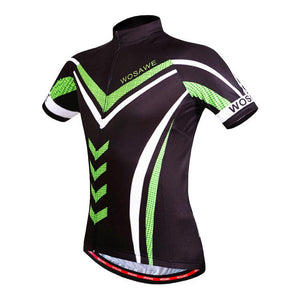 WOSAWE Black Green Short Sleeve Cycling Jersey