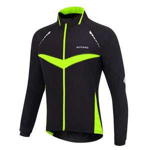 WOSAWE Warm Winter Fall Black Green Long Sleeve Cycling Jersey - enjoy-outdoor-sport