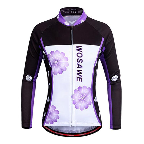 WOSAWE Flowers White Black Long Sleeve Cycling Jersey - enjoy-outdoor-sport