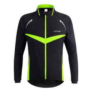 WOSAWE Warm Winter Fall Black Green Long Sleeve Cycling Jersey - enjoy-outdoor-sport