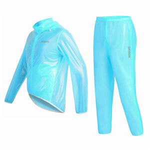 WOSAWE Waterproof Windproof Blue Cycling Rain Coats Jackets Set