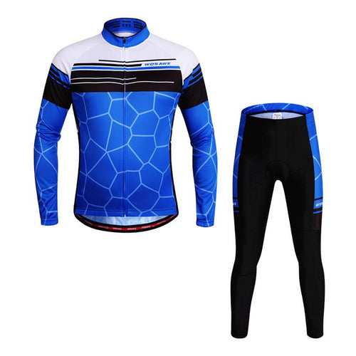 WOSAWE Blue White Long Sleeve Cycling Jersey Set - enjoy-outdoor-sport