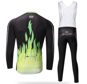 Green Fire Long Sleeve Cycling Jersey Set - enjoy-outdoor-sport