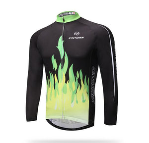 Green Fire Long Sleeve Cycling Jersey Set - enjoy-outdoor-sport