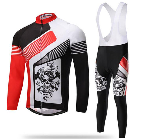Skull Three Colors Patchwork Long Sleeve Cycling Jersey Set - enjoy-outdoor-sport