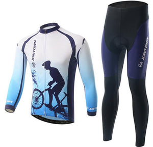 Blue Cyclist Long Sleeve Cycling Jersey Set - enjoy-outdoor-sport