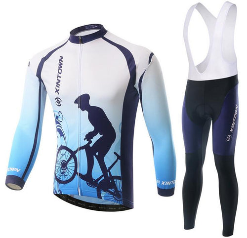 Blue Cyclist Long Sleeve Cycling Jersey Set - enjoy-outdoor-sport