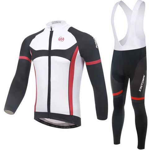 White and black Long Sleeve Cycling Jersey Set - enjoy-outdoor-sport