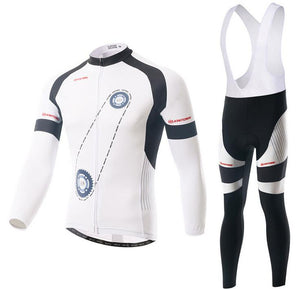 White Two Wheels Long Sleeve Cycling Jersey Set - enjoy-outdoor-sport