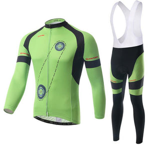 Green Two Wheels Long Sleeve Cycling Jersey Set - enjoy-outdoor-sport