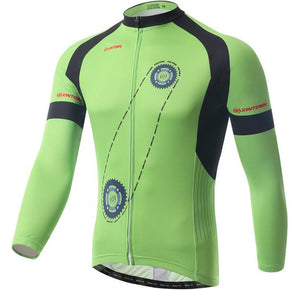 Green Two Wheels Long Sleeve Cycling Jersey Set - enjoy-outdoor-sport