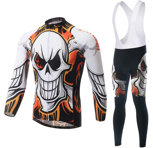 Skull Fire Long Sleeve Cycling Jersey Set - enjoy-outdoor-sport