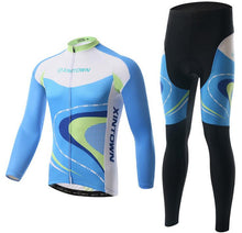 Blue Green Crooked Road Long Sleeve Cycling Jersey Set - enjoy-outdoor-sport