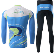 Blue Green Crooked Road Long Sleeve Cycling Jersey Set - enjoy-outdoor-sport