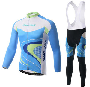 Blue Green Crooked Road Long Sleeve Cycling Jersey Set - enjoy-outdoor-sport