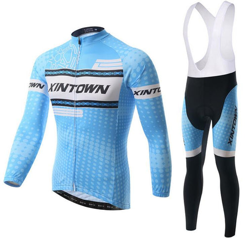 Blue XINTOWN Long Sleeve Cycling Jersey Set - enjoy-outdoor-sport