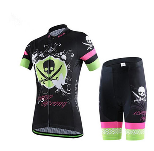 Tropical Skull Green Short Sleeve Cycling Jersey Set - enjoy-outdoor-sport