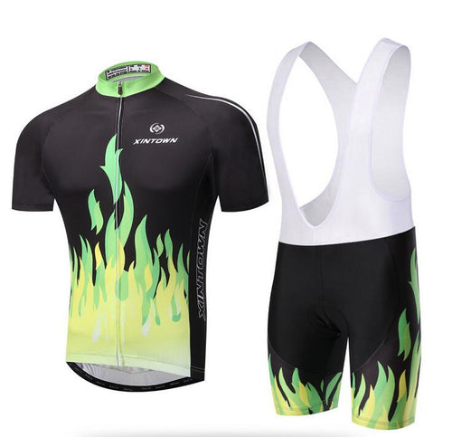 XINTOWN Green Fire Short Sleeve Cycling Jersey Set - enjoy-outdoor-sport