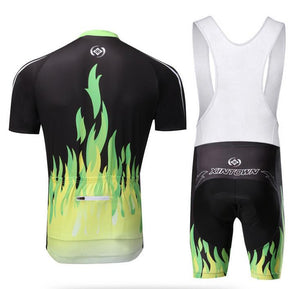 XINTOWN Green Fire Short Sleeve Cycling Jersey Set