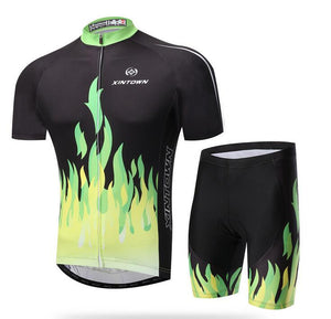 XINTOWN Green Fire Short Sleeve Cycling Jersey Set - enjoy-outdoor-sport