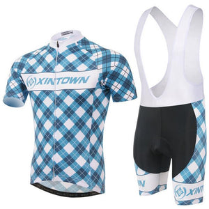 XINTOWN Grid Navy Short Sleeve Cycling Jersey Set - enjoy-outdoor-sport