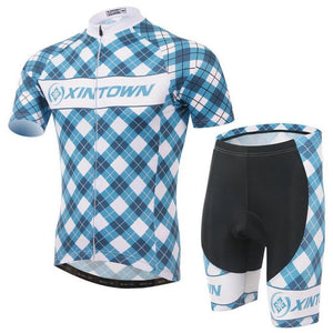 XINTOWN Grid Navy Short Sleeve Cycling Jersey Set - enjoy-outdoor-sport