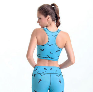 Stylish Print Sky-Blue Birds Sports Bra for Women