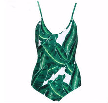 Green Leaf Print Ladder Cutout One-Piece Swimsuit