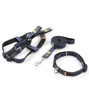 Adjustable Durable Heavy Duty Denim Dog Leash Harness Collar Set
