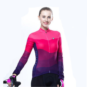 Fade Red Women Long Sleeve Cycling Jersey