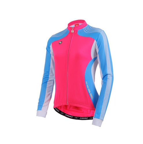Pink Blue Women Long Sleeve Cycling Jersey