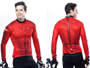 Solid Red Men Long Sleeve Cycling Jersey Set