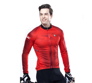 Solid Red Men Long Sleeve Cycling Jersey Set