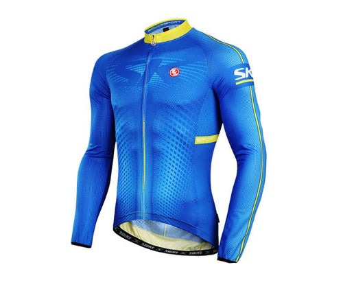 Solid Blue Men Long Sleeve Cycling Jersey