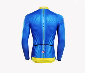 Solid Blue Men Long Sleeve Cycling Jersey Set