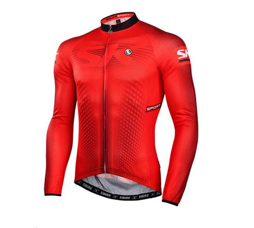 Solid Red Men Long Sleeve Cycling Jersey