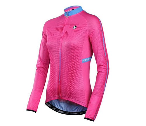 Solid Pink Women Long Sleeve Cycling Jersey