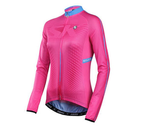 Solid Pink Women Long Sleeve Cycling Jersey Set