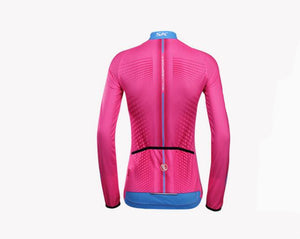 Solid Pink Women Long Sleeve Cycling Jersey Set