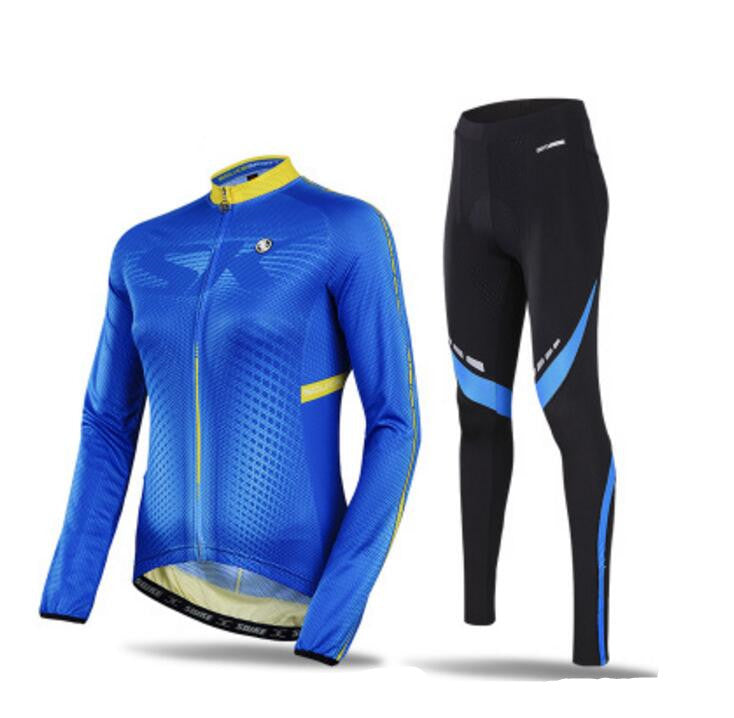 Solid Blue Women Long Sleeve Cycling Jersey Set