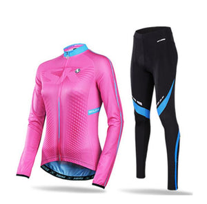 Solid Pink Women Long Sleeve Cycling Jersey Set