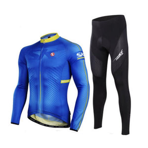 Solid Blue Men Long Sleeve Cycling Jersey Set