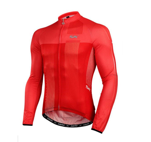 Solid Red Men Long Sleeve Cycling Jersey