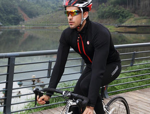 Solid Black Men Long Sleeve Cycling Jersey