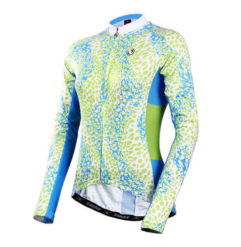 Green Blue Point Women Long Sleeve Cycling Jersey